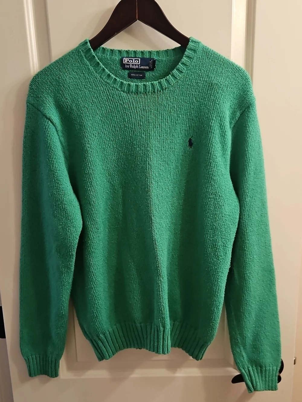 Vintage 80s 90s Polo Ralph Lauren Apple Green Cotton Crewneck, L navy Pony